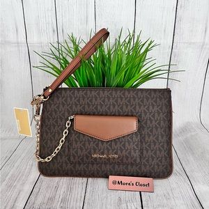 MICHAEL KORS JS BROWN LG 2N1 CARD CASE AND WRISTLET